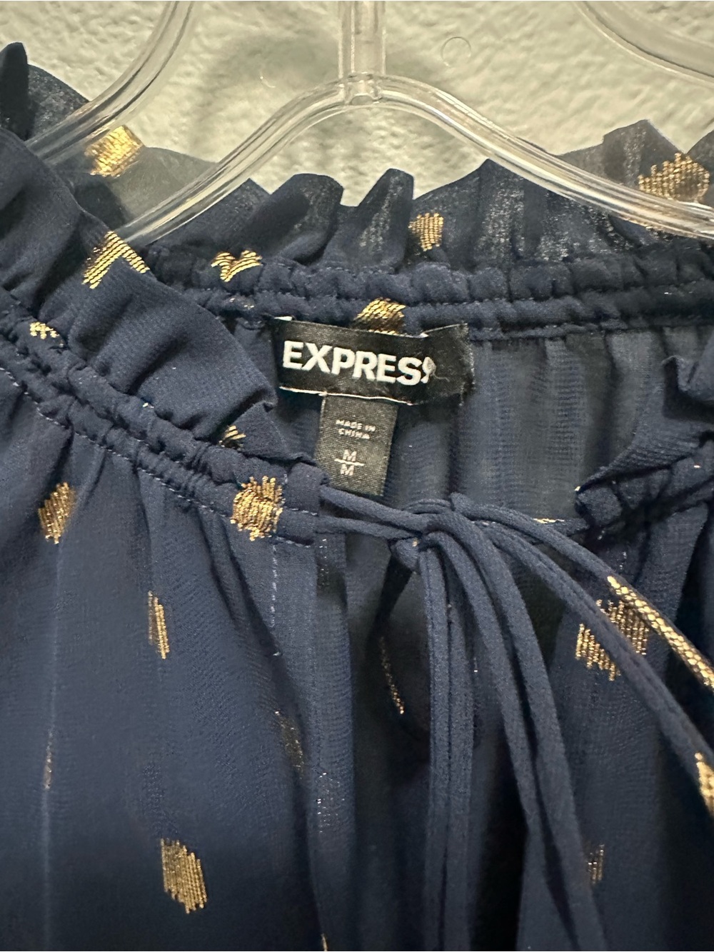 Express Navy Blouse with Gold Dot Detail